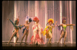 George Hearn (C) in drag in a pink maribou costume in a scene from the Broadway musical "La Cage Aux Folles." (New York)