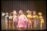 George Hearn (C) in drag in a pink maribou costume in a scene from the Broadway musical "La Cage Aux Folles." (New York)
