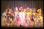 George Hearn (C) in drag in a pink maribou costume in a scene from the Broadway musical "La Cage Aux Folles." (New York)