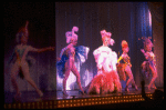George Hearn (C) in drag in a pink maribou costume in a scene from the Broadway musical "La Cage Aux Folles." (New York)