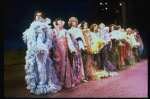 Male dancers in drag wearing hyper-ruffled costumes in a scene from the Broadway musical "La Cage Aux Folles." (New York)