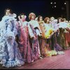 Male dancers in drag wearing hyper-ruffled costumes in a scene from the Broadway musical "La Cage Aux Folles." (New York)