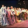 Male dancers in drag wearing hyper-ruffled costumes in a scene from the Broadway musical "La Cage Aux Folles." (New York)