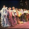 Male dancers in drag wearing hyper-ruffled costumes in a scene from the Broadway musical "La Cage Aux Folles." (New York)