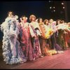 Male dancers in drag wearing hyper-ruffled costumes in a scene from the Broadway musical "La Cage Aux Folles." (New York)