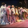 Male dancers in drag wearing hyper-ruffled costumes in a scene from the Broadway musical "La Cage Aux Folles." (New York)