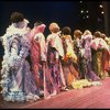 Male dancers in drag wearing hyper-ruffled costumes in a scene from the Broadway musical "La Cage Aux Folles." (New York)