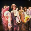 Male dancers in drag wearing hyper-ruffled costumes in a scene from the Broadway musical "La Cage Aux Folles." (New York)