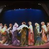 Male dancers in drag wearing hyper-ruffled costumes in a scene from the Broadway musical "La Cage Aux Folles." (New York)