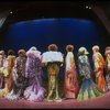 Male dancers in drag wearing hyper-ruffled costumes in a scene from the Broadway musical "La Cage Aux Folles." (New York)