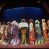 Male dancers in drag wearing hyper-ruffled costumes in a scene from the Broadway musical "La Cage Aux Folles." (New York)