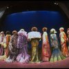 Male dancers in drag wearing hyper-ruffled costumes in a scene from the Broadway musical "La Cage Aux Folles." (New York)