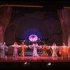 Male dancers in drag wearing hyper-ruffled costumes in a scene from the Broadway musical "La Cage Aux Folles." (New York)