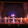 Male dancers in drag wearing hyper-ruffled costumes in a scene from the Broadway musical "La Cage Aux Folles." (New York)