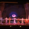 Male dancers in drag wearing hyper-ruffled costumes in a scene from the Broadway musical "La Cage Aux Folles." (New York)