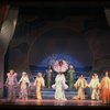 Male dancers in drag wearing hyper-ruffled costumes in a scene from the Broadway musical "La Cage Aux Folles." (New York)