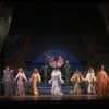 Male dancers in drag wearing hyper-ruffled costumes in a scene from the Broadway musical "La Cage Aux Folles." (New York)