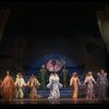 Male dancers in drag wearing hyper-ruffled costumes in a scene from the Broadway musical "La Cage Aux Folles." (New York)