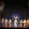 Male dancers in drag wearing hyper-ruffled costumes in a scene from the Broadway musical "La Cage Aux Folles." (New York)