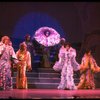 Male dancers in drag wearing hyper-ruffled costumes in a scene from the Broadway musical "La Cage Aux Folles." (New York)