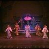 Male dancers in drag wearing hyper-ruffled costumes in a scene from the Broadway musical "La Cage Aux Folles." (New York)