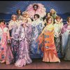 Male dancers in drag wearing hyper-ruffled costumes in a scene from the Broadway musical "La Cage Aux Folles." (New York)