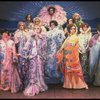 Male dancers in drag wearing hyper-ruffled costumes in a scene from the Broadway musical "La Cage Aux Folles." (New York)