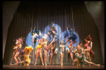 Male dancers in drag wearing bird-style costumes in a scene from the Broadway musical "La Cage Aux Folles." (New York)