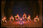 Male dancers in drag wearing Folies Bergere costumes in a scene from the Broadway musical "La Cage Aux Folles." (New York)