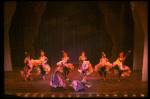 Male dancers in drag wearing Folies Bergere costumes in a scene from the Broadway musical "La Cage Aux Folles." (New York)