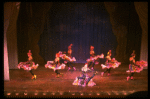 Male dancers in drag wearing Folies Bergere costumes in a scene from the Broadway musical "La Cage Aux Folles." (New York)