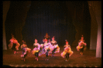 Male dancers in drag wearing Folies Bergere costumes in a scene from the Broadway musical "La Cage Aux Folles." (New York)