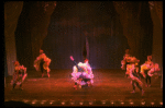 Male dancers in drag wearing Folies Bergere costumes in a scene from the Broadway musical "La Cage Aux Folles." (New York)