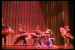 Male dancers in drag wearing Folies Bergere costumes in a scene from the Broadway musical "La Cage Aux Folles." (New York)