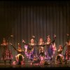 Male dancers in drag wearing Folies Bergere costumes in a scene from the Broadway musical "La Cage Aux Folles." (New York)