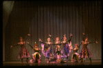 Male dancers in drag wearing Folies Bergere costumes in a scene from the Broadway musical "La Cage Aux Folles." (New York)