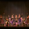 Male dancers in drag wearing Folies Bergere costumes in a scene from the Broadway musical "La Cage Aux Folles." (New York)