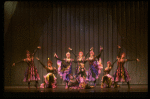 Male dancers in drag wearing Folies Bergere costumes in a scene from the Broadway musical "La Cage Aux Folles." (New York)