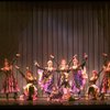 Male dancers in drag wearing Folies Bergere costumes in a scene from the Broadway musical "La Cage Aux Folles." (New York)