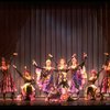 Male dancers in drag wearing Folies Bergere costumes in a scene from the Broadway musical "La Cage Aux Folles." (New York)