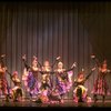 Male dancers in drag wearing Folies Bergere costumes in a scene from the Broadway musical "La Cage Aux Folles." (New York)