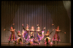 Male dancers in drag wearing Folies Bergere costumes in a scene from the Broadway musical "La Cage Aux Folles." (New York)