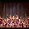 Male dancers in drag wearing Folies Bergere costumes in a scene from the Broadway musical "La Cage Aux Folles." (New York)