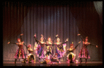 Male dancers in drag wearing Folies Bergere costumes in a scene from the Broadway musical "La Cage Aux Folles." (New York)