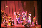 Male dancers in drag wearing Folies Bergere costumes in a scene from the Broadway musical "La Cage Aux Folles." (New York)