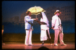 L-R) Gene Barry, William Thomas, Jr. (in drag) and George Hearn in a scene from the Broadway musical "La Cage Aux Folles." (New York)