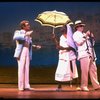 L-R) Gene Barry, William Thomas, Jr. (in drag) and George Hearn in a scene from the Broadway musical "La Cage Aux Folles." (New York)