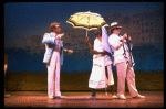 L-R) Gene Barry, William Thomas, Jr. (in drag) and George Hearn in a scene from the Broadway musical "La Cage Aux Folles." (New York)