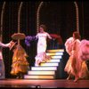 Gene Barry w. Jay Garner and dancers in drag in a scene from the Broadway musical "La Cage Aux Folles." (New York)