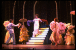Gene Barry w. Jay Garner and dancers in drag in a scene from the Broadway musical "La Cage Aux Folles." (New York)